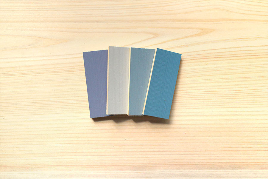 ジーンズスタイル室内ドアシリーズの青・グレー系カラーサンプル